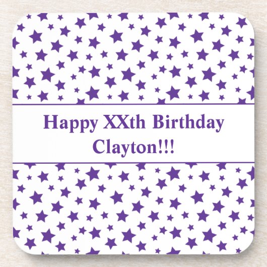 Aangepaste Paarse sterren met bericht verjaardagsf Bier Onderzetter (Voorkant)