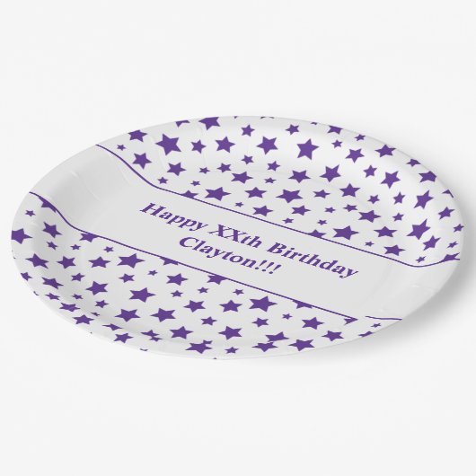 Aangepaste Paarse sterren met bericht verjaardagsf Papieren Bordje (Gekanteld)