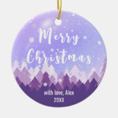 Aangepaste Paarse toon sneeuw en bosrijke kerst Keramisch Ornament (Voorkant)