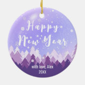 Aangepaste Paarse toon sneeuw en bosrijke kerst Keramisch Ornament (Achterkant)