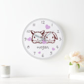 Aangepaste Paarse ursery-wandklok voor Bunny Heart Grote Klok (Huis)