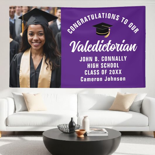 Aangepaste paarse valedictorian foto afstudeerfees spandoek