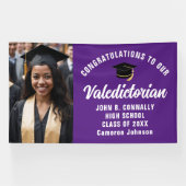 Aangepaste paarse valedictorian foto afstudeerfees spandoek (Horizontaal)