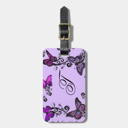 Aangepaste Paarse vlinders Bagagelabel (Voorkant verticaal)