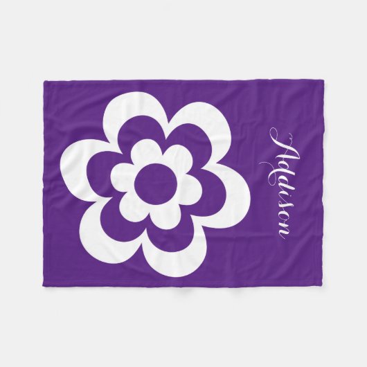 Aangepaste Paarse vlootsdoeken met witte aanjager Fleece Deken (Voorkant (Horizontaal))