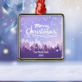 Aangepaste Paarse Vreedzame Sneeuwbos Kerstmis Metalen Ornament