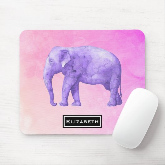 Aangepaste Paarse Waterverf Elephant Muismat (Met muis)