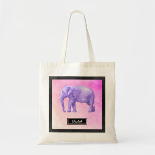 Aangepaste Paarse Waterverf Elephant Tote Bag