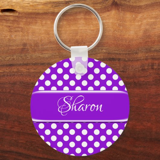 Aangepaste Paarse witte poolpunts Sleutelhanger (Voorkant)