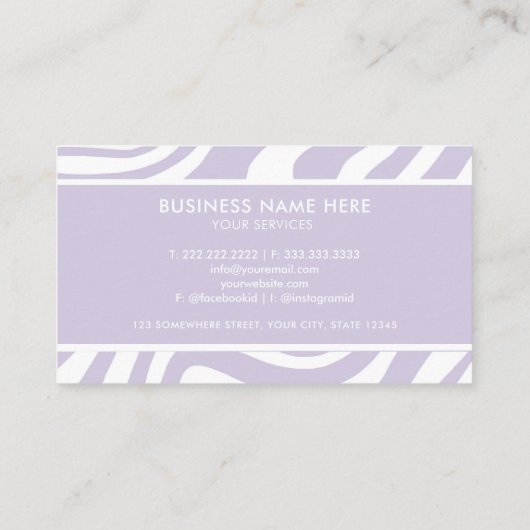 Aangepaste Paarse Witte Zebra Patroon Professionee Visitekaartje (Achterkant)