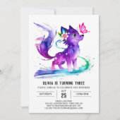 Aangepaste Paarse Wolf Digitale Meisje Verjaardag Kaart (Voorkant)