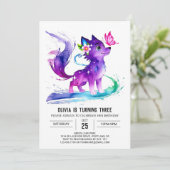 Aangepaste Paarse Wolf Digitale Meisje Verjaardag Kaart (Staand voorkant)
