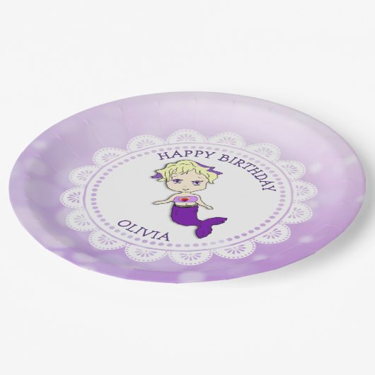 Aangepaste Paarse zeemeerminnende Borden Papieren Bordje (Gekanteld)