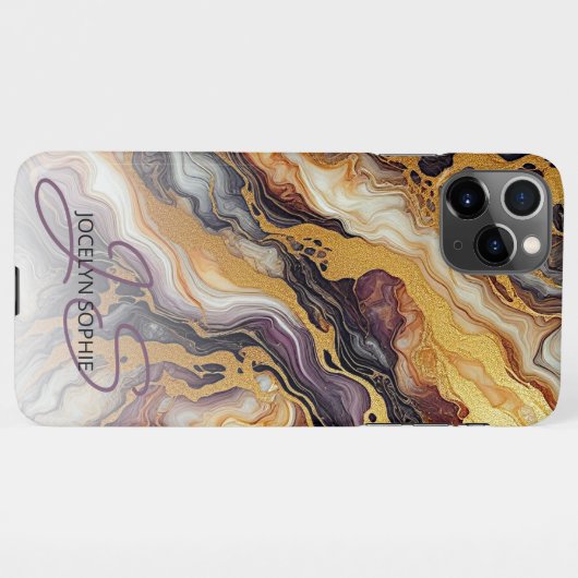 Aangepaste Paarse Zwart Grijs Wit Goud Marmeren Pa iPhone Hoesje (Achterkant horizontaal)