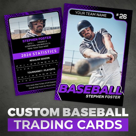 Aangepaste Paarse & Zwarte Pro Baseball Trading Ka Contactkaartje