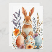 Aangepaste Paas Kaart met Paashaas en Bloemen (Voorkant / Achterkant)