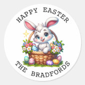 Aangepaste Paasmand met Konijn voor Kinderen Ronde Sticker (Voorkant)