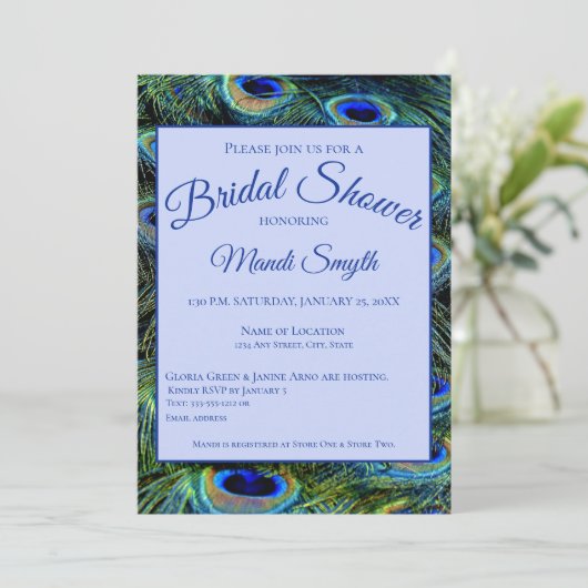 Aangepaste pacock feathers Bridal Shower Invitatio Kaart (Staand voorkant)