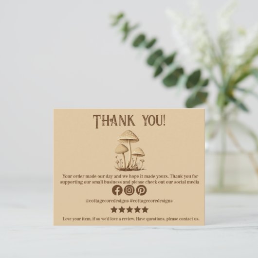 Aangepaste paddenstoel Hartelijk dank voor Visitek Kaart (Staand voorkant)