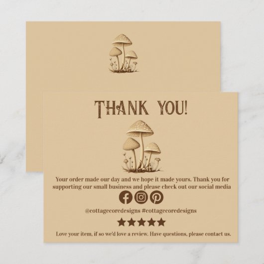 Aangepaste paddenstoel Hartelijk dank voor Visitek Kaart (Voorkant / Achterkant)