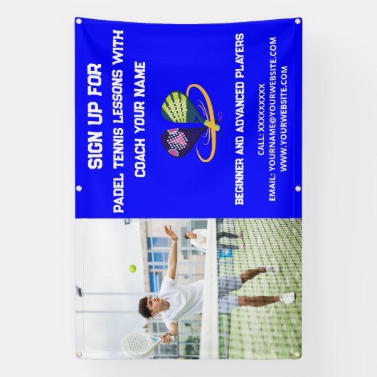 Aangepaste Padel Tennis Coaching Klasse Lessen Bla Spandoek (Verticaal)