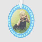 Aangepaste padfoto's en -harten op lichtblauw ornament (voorkant)