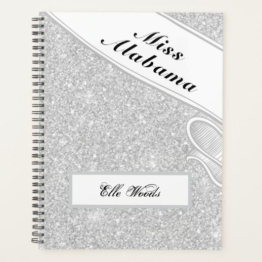 Aangepaste Pageant Planner Agenda Zilver Glitter (Voorkant)
