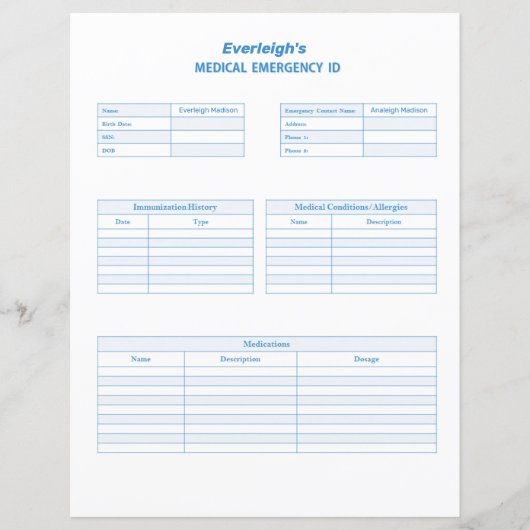Aangepaste pagina Blauwe medische noodhulp-ID (Voorkant)