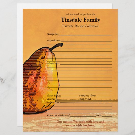 Aangepaste pagina Pear Engraving Recipe (Voorkant / Achterkant)