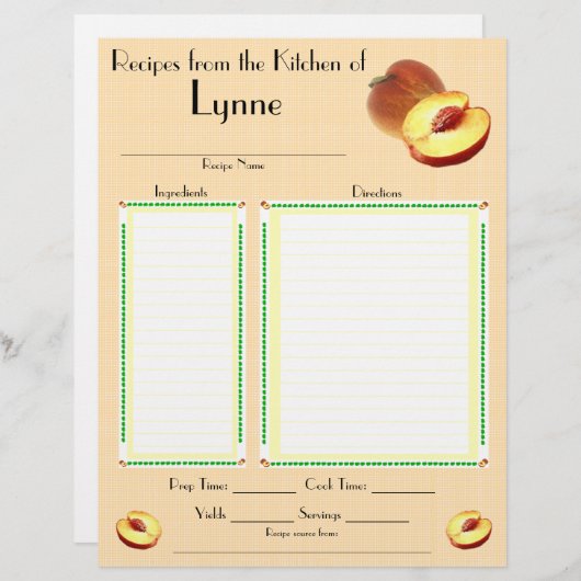 Aangepaste pagina voor het recept van het peach-on (Voorkant / Achterkant)