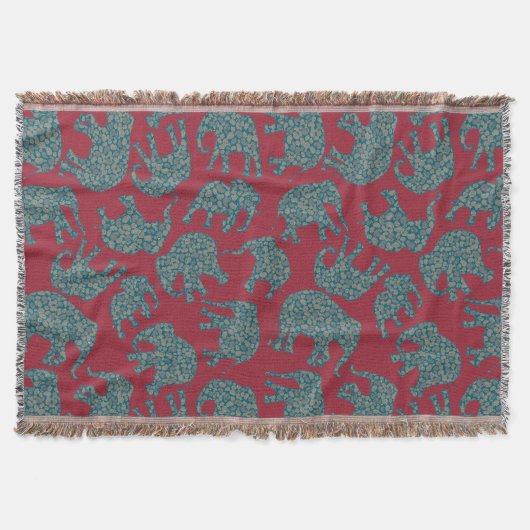 Aangepaste Paisley-olifanten op diepe rode schroef Deken (Voorkant)