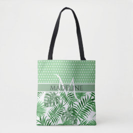 Aangepaste Palm Leafs Witte Polka Dots Patroon Tote Bag