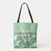 Aangepaste Palm Leafs Witte Polka Dots Patroon Tote Bag (Achterkant)