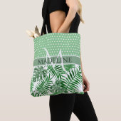 Aangepaste Palm Leafs Witte Polka Dots Patroon Tote Bag (Dichtbij)