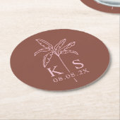 Aangepaste Palm Tree Monogram Sla de datum op Logo Ronde Kartonnen Onderzetter (Gebogen)