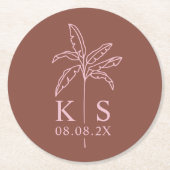 Aangepaste Palm Tree Monogram Sla de datum op Logo Ronde Kartonnen Onderzetter (Voorkant)