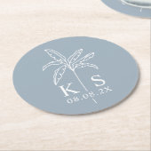 Aangepaste Palm Tree Monogram Sla de datum op Logo Ronde Kartonnen Onderzetter (Gebogen)
