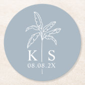 Aangepaste Palm Tree Monogram Sla de datum op Logo Ronde Kartonnen Onderzetter (Voorkant)