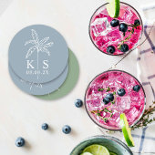 Aangepaste Palm Tree Monogram Sla de datum op Logo Ronde Kartonnen Onderzetter