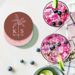 Aangepaste Palm Tree Monogram Sla de datum op Logo Ronde Kartonnen Onderzetter<br><div class="desc">Aangepaste Palm Tree Monogram Sla de datum op Logo rond papier Onderzetter</div>