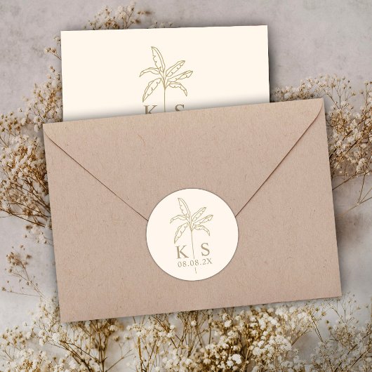 Aangepaste Palm Tree Monogram Sla de datum op Logo Ronde Sticker
