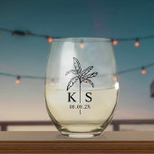 Aangepaste Palm Tree Monogram Sla de datum op Logo Wijnglas Zonder Voet