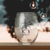 Aangepaste Palm Tree Monogram Sla de datum op Logo Wijnglas Zonder Voet