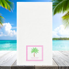 Aangepaste palmboom trouw / namen datum roze rand servet
