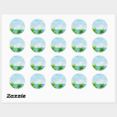Aangepaste palmen blauw hemel Zee wolken lege Sjab Ronde Sticker (Vel)