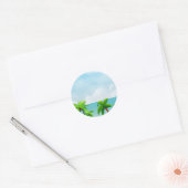 Aangepaste palmen blauw hemel Zee wolken lege Sjab Ronde Sticker (Envelop)