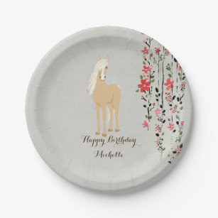 Aangepaste Palomino Pony Flowers Horse Birthday Papieren Bordje