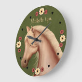 Aangepaste  Palomino-Pony in Flowers Horse Grote Klok (Hoek)