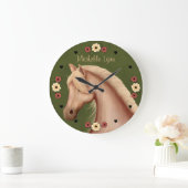 Aangepaste  Palomino-Pony in Flowers Horse Grote Klok (Huis)