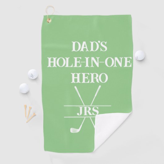 Aangepaste papa's Hole-in-One Hero Initialen Green Golfhanddoek (Insitu)